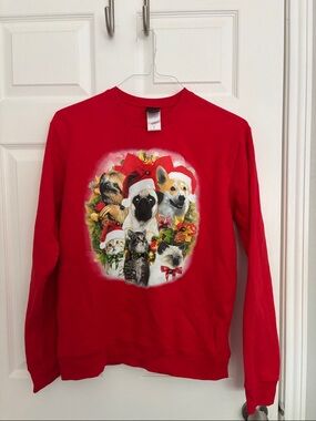 Fifth Sun Red Holiday Pets Crewneck Sweatshirt